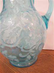 VINTAGE AQUA BLUE OPALESCENT ART GLASS FLOWER & LEAF RUFFLED/PLEATED RIM 9.5